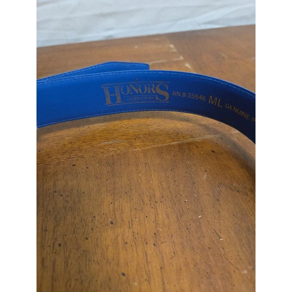 Honors Accessories Blue Suede Belt Size Medium Large Geometric Print 1980s 1990s